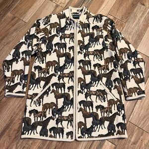 Geiger Collections Vintage Womens Boiled Wool Horse Printed Full Zip Coat EUC